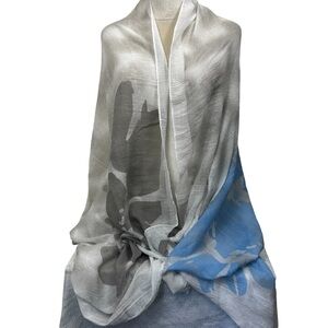 Huge Oversized Summer Scarf Beach Wrap Coverup, Blue, Gray, White